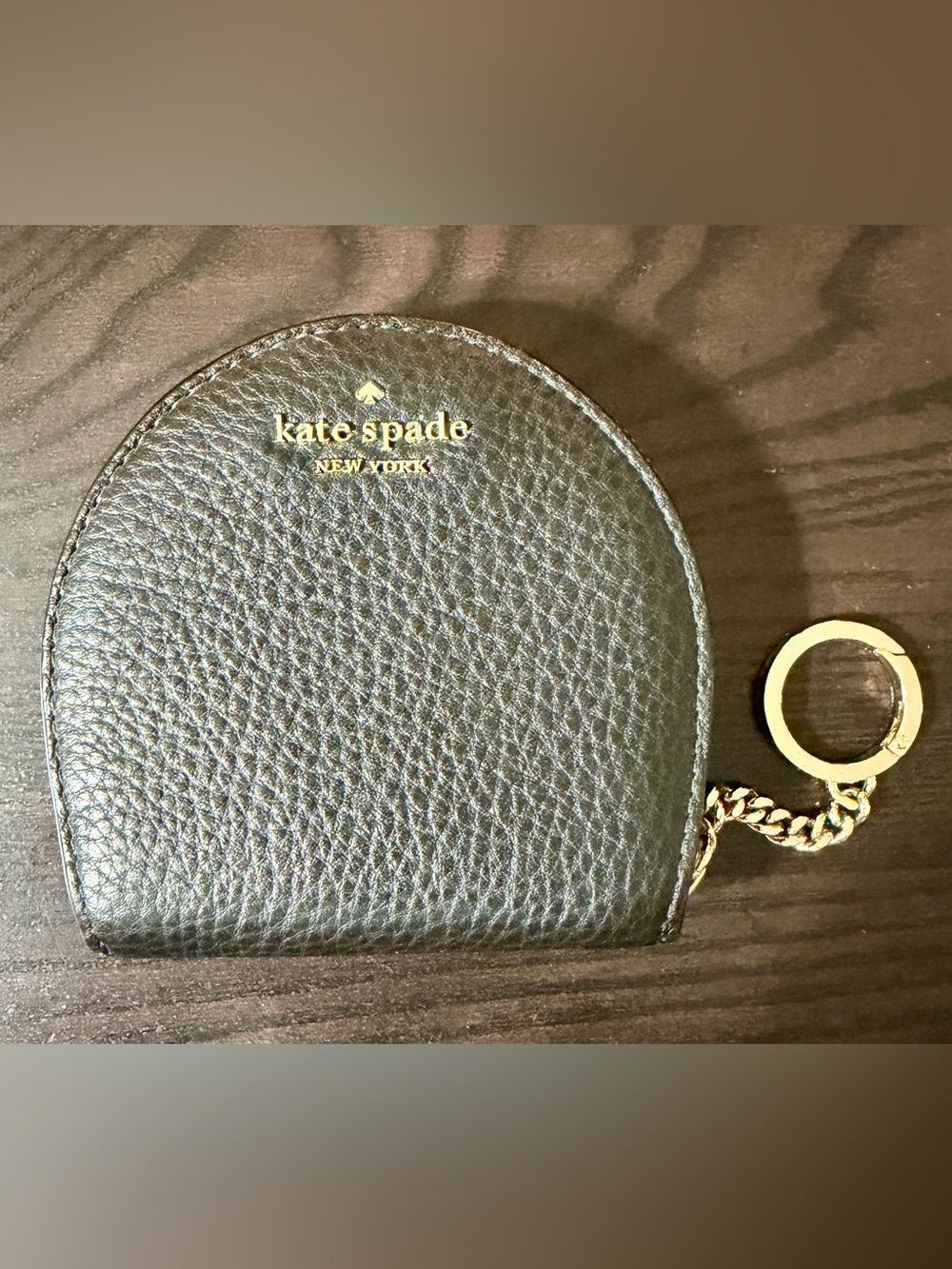 kate spade Black Pebbled Leather Key Coin Pouch with Gold Ring